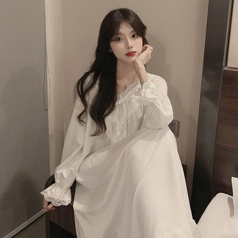 HOUZHOU Women Night Gowns Lace Bow Sleepwear Spring Autumn Long Sleeve Nightdress Lady Princess Style Sleepshirts Nightwear Cute
HOUZHOU Women Night Gowns Lace Bow Sleepwear Spring Autumn Long Sleeve Nightdress Lady Princess Style Sleepshirts Nightwear Cute