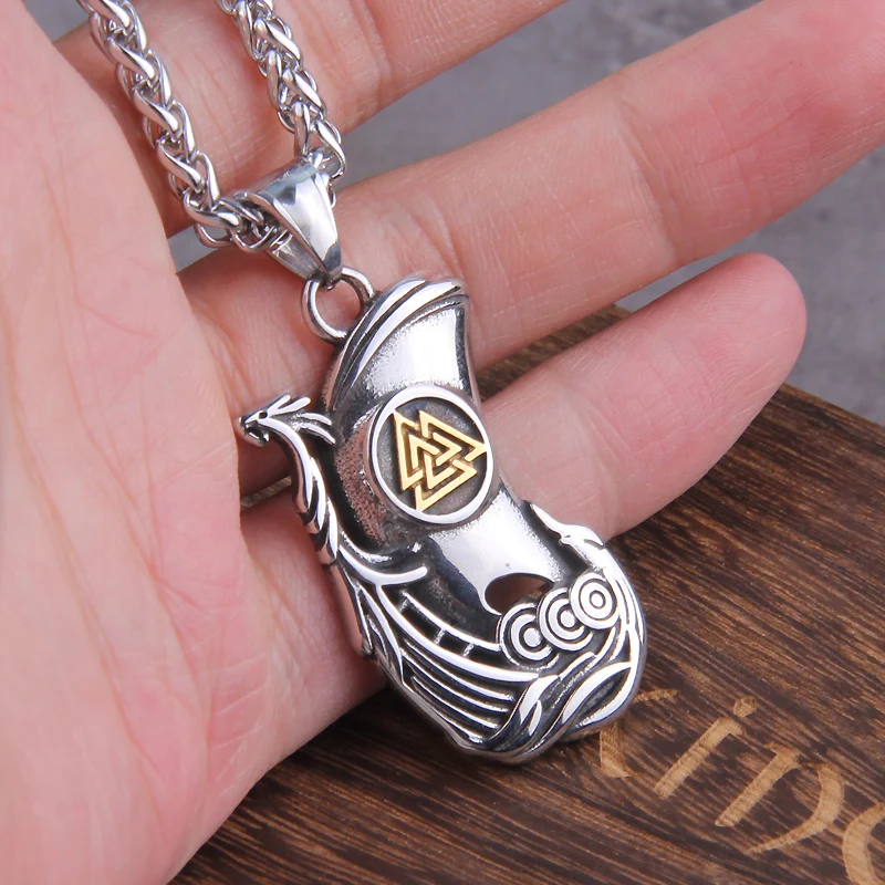 Nordic Vikings jewelry odin valknut stainless steel Viking warship pendant necklace with wooden box as gift never fade
Nordic Vikings jewelry odin valknut stainless steel Viking warship pendant necklace with wooden box as gift never fade