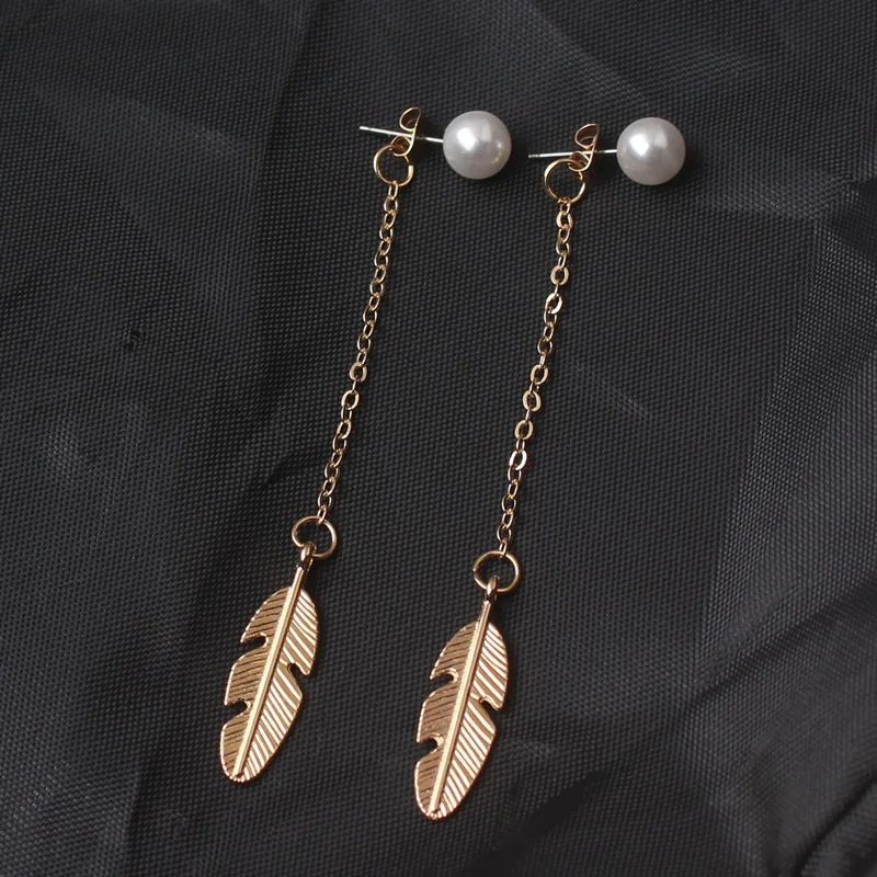 

Simulated Pearls Long Tassel Dangle Earrings for Women Leaf Feather Drop Brincos Bijoux Boucle D'oreille Jewelry Earring