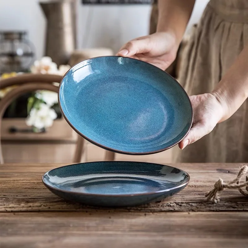 2 Pieces Kiln Changing Dinner Plates Blue Coloured Glaze Round Dish Steak, Dessert, Salad Plate Ceramic Japanese Tableware
2 Pieces Kiln Changing Dinner Plates Blue Coloured Glaze Round Dish Steak, Dessert, Salad Plate Ceramic Japanese Tableware