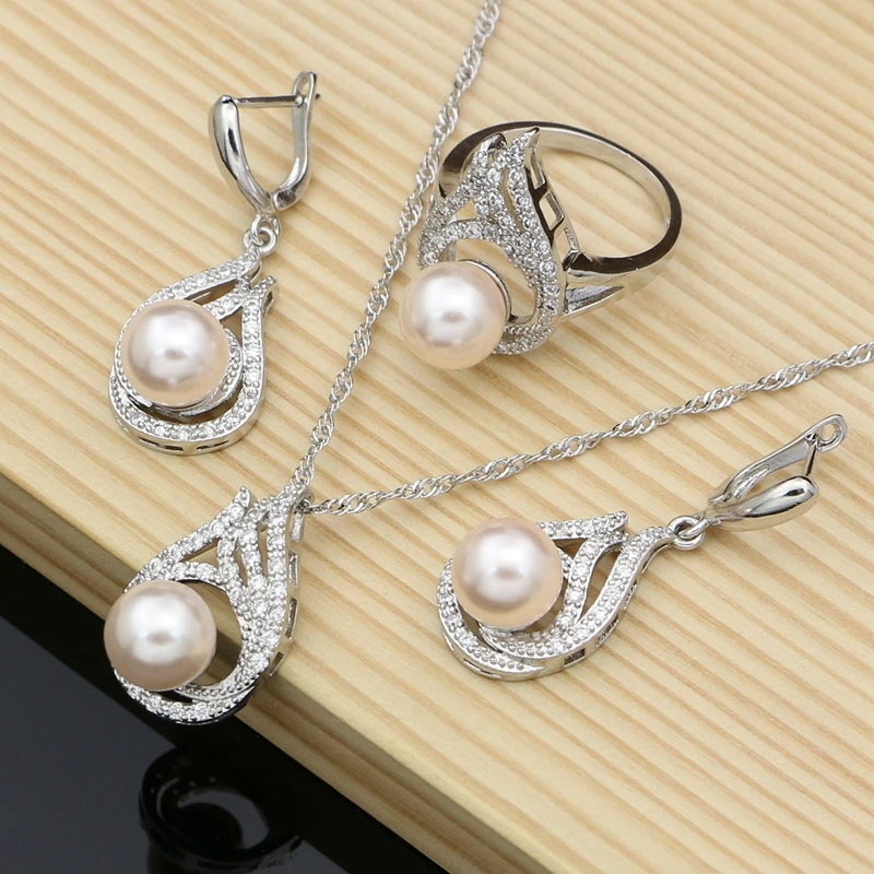 Pink Pearls Jewelry Sets 925 Silver Bridal Jewelry For Women Wedding Earrings/Pendant/Rings/Necklace Set
Pink Pearls Jewelry Sets 925 Silver Bridal Jewelry For Women Wedding Earrings/Pendant/Rings/Necklace Set