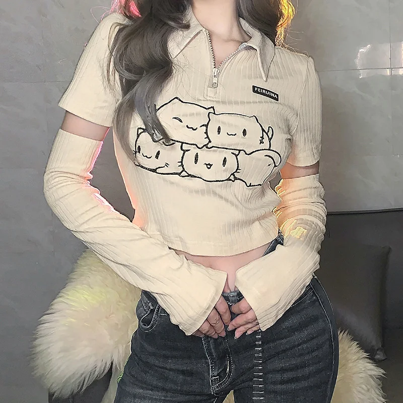 2021wind Autumn New Women's Wear Solid Color Fashion Embroidery Lapel Navel Slim Fit Tshirt
2021wind Autumn New Women's Wear Solid Color Fashion Embroidery Lapel Navel Slim Fit Tshirt