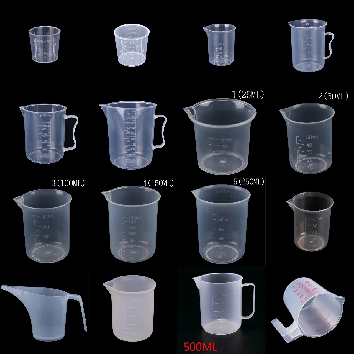 

1/10pcs 20-1000ml Plastic Graduated Measuring Cup Liquid Container Epoxy Resin Silicone Making Tool Transparent Mixing Cup