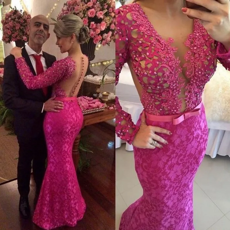 Fuchsia Party Dress Beads Full Sleeves Evening Gowns Mermaid suknie wieczorowe Chic Sexy Evening Dresses Long Sheer Back
Fuchsia Party Dress Beads Full Sleeves Evening Gowns Mermaid suknie wieczorowe Chic Sexy Evening Dresses Long Sheer Back