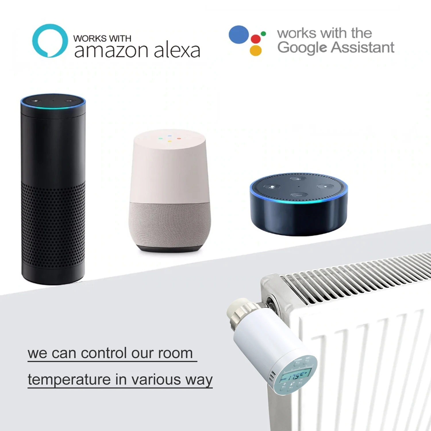 WiFi Smart Thermostatic Radiator Valve For Alexa Google For Water/Electric floor Heating Water/Gas Works Temperature Controller
WiFi Smart Thermostatic Radiator Valve For Alexa Google For Water/Electric floor Heating Water/Gas Works Temperature Controller