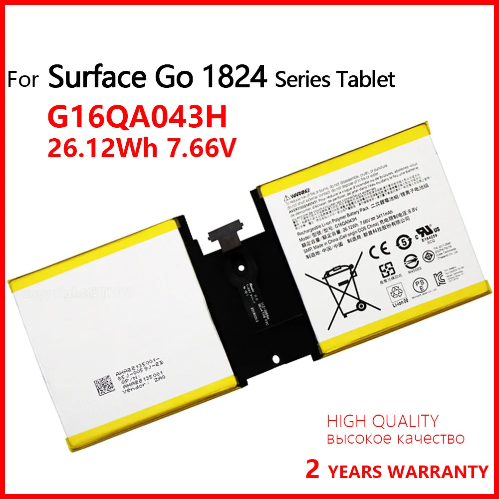 100% Genuine G16QA043H Laptop Battery For Microsoft Surface Go 1824 4415Y Tablet PC 2ICP4/76/76 7.66V 26.12Wh Original Batteries
100% Genuine G16QA043H Laptop Battery For Microsoft Surface Go 1824 4415Y Tablet PC 2ICP4/76/76 7.66V 26.12Wh Original Batteries