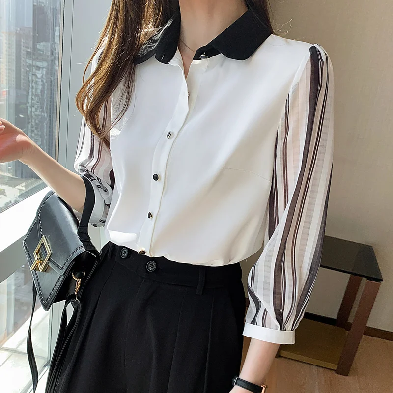 Autumn New Women's Blouses Polo Shirt 3/4 Sleeve Top Stitching Blouse Solid Color Chiffon Casual Fashion Lady Loose
Autumn New Women's Blouses Polo Shirt 3/4 Sleeve Top Stitching Blouse Solid Color Chiffon Casual Fashion Lady Loose
