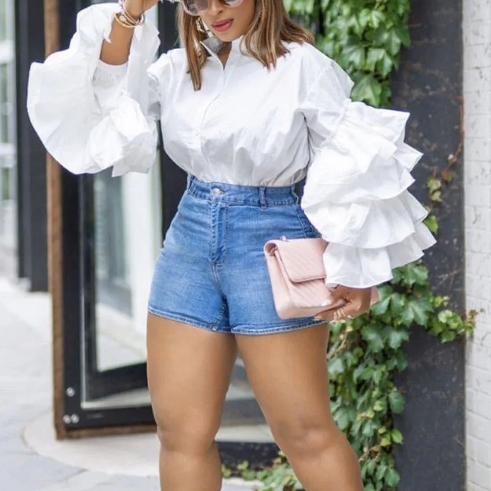 Ruffle Sleeve Shirt Women White Black Spring Autumn Long Sleeve Tops Female Casual Loose Office Work Wear Ladies Blouses 2021
Ruffle Sleeve Shirt Women White Black Spring Autumn Long Sleeve Tops Female Casual Loose Office Work Wear Ladies Blouses 2021