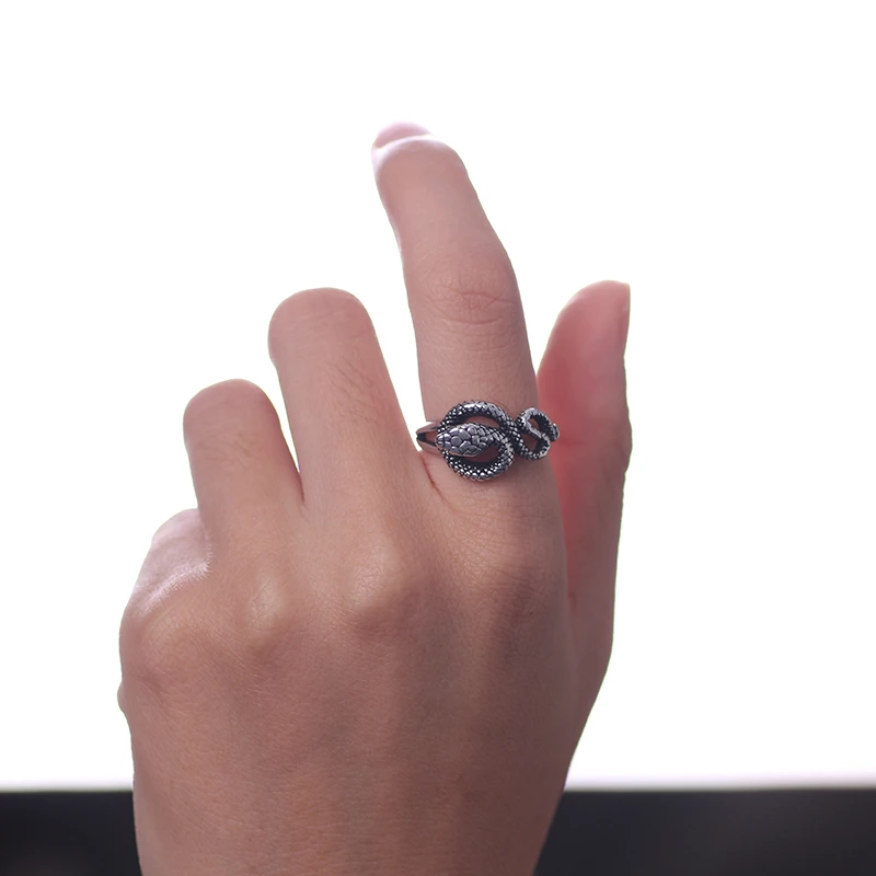 Фото Мужское и женское кольцо в стиле ретро регулируемое металлическое панк-змеи |
