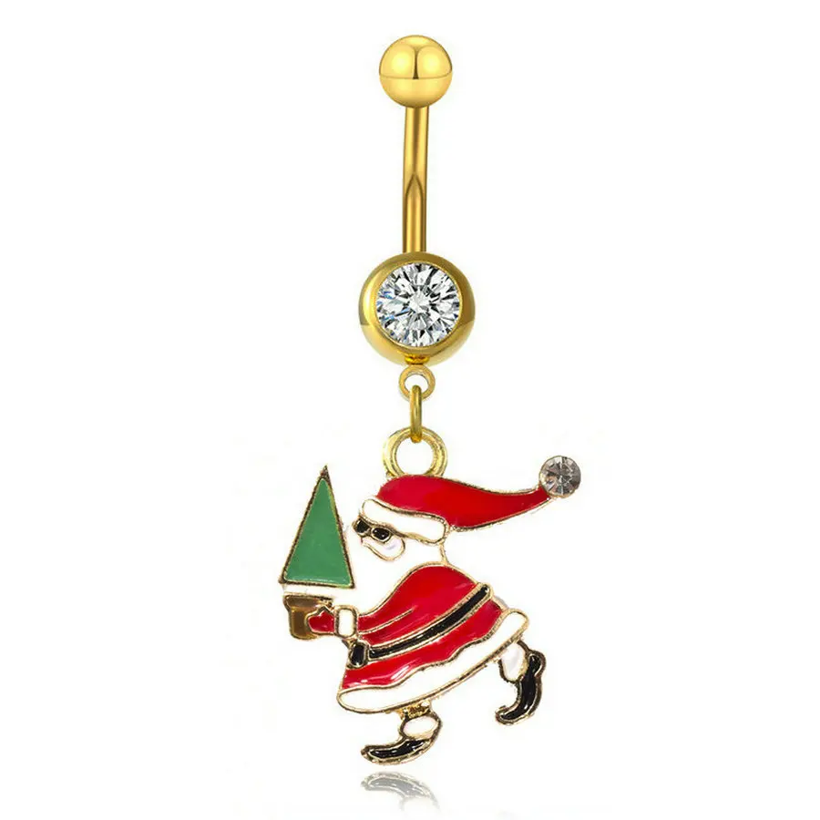 

10pcs/Lot Crystal Santa Claus Navel Belly Bars Piercing Jewelry for Woman Party Gift