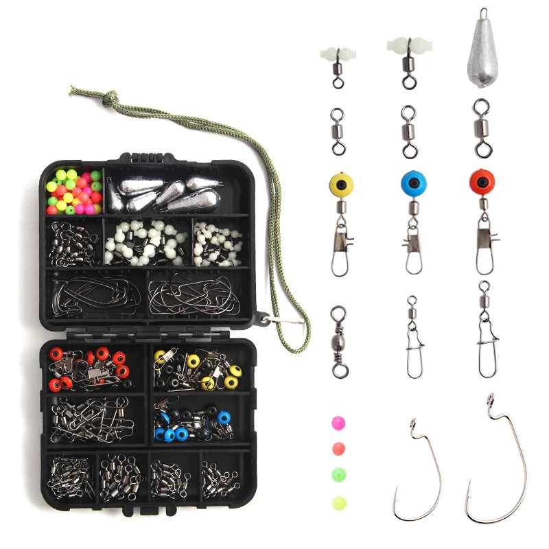 

176Pcs/Box Fishing Accessories Kit Including Jig Hooks fishing Sinker weights fishing Swivels Snaps with fishing tackle box