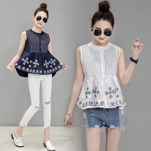 Вышитые женские летние топы и блузки без рукавов, женские рубашки, Корейская женская блузка, высокое качество, Blusas Mujer De Moda
Вышитые женские летние топы и блузки без рукавов, женские рубашки, Корейская женская блузка, высокое качество, Blusas Mujer De Moda