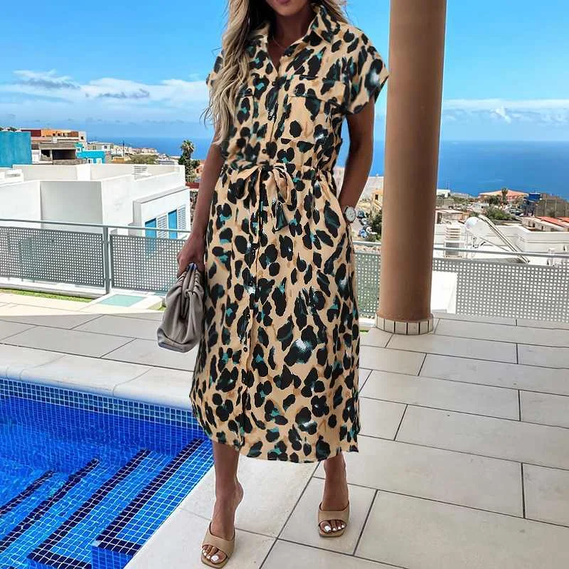 2021 Women Sexy Leopard Print Sundress Elegant Shirt Dress Summer Short Sleeve Casual High Waist Button Cargo Midi Vestido 5XL
2021 Women Sexy Leopard Print Sundress Elegant Shirt Dress Summer Short Sleeve Casual High Waist Button Cargo Midi Vestido 5XL