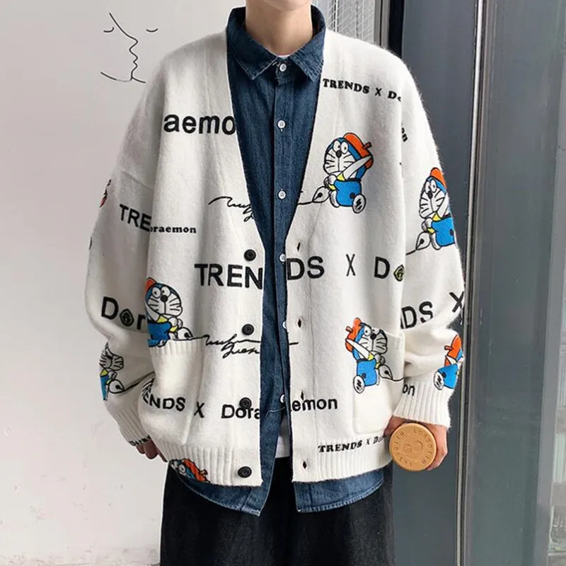 2021 Men Cardigan Autumn Male Outwear Mens Sweaters V-neck Cartoon printing Japanese Trendy All-match Casual Cozy Preppy Chic
2021 Men Cardigan Autumn Male Outwear Mens Sweaters V-neck Cartoon printing Japanese Trendy All-match Casual Cozy Preppy Chic