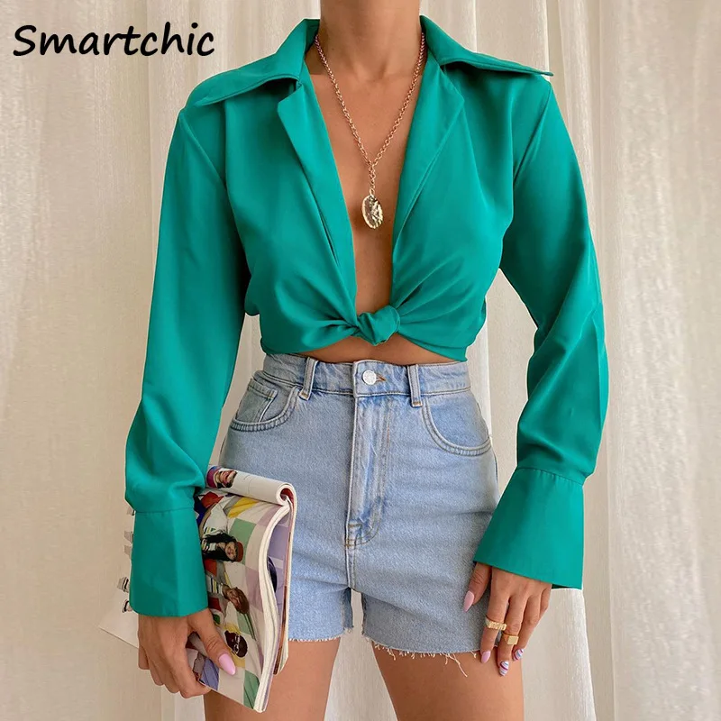 Summer Women's Fashion Long Sleeve 2021 Long Sleeve Shirt Top Knotted Decoration Pure Color Sexy Deep V-neck Streetwear Chic
Summer Women's Fashion Long Sleeve 2021 Long Sleeve Shirt Top Knotted Decoration Pure Color Sexy Deep V-neck Streetwear Chic