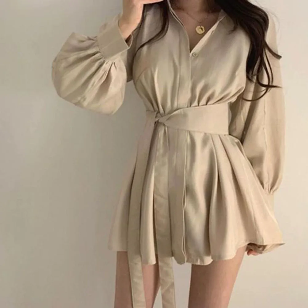 2021 New Autumn Women's Dress Trend Fashion Simple Style Pure Color Small Fresh Long Lantern Sleeve Lapel Tie Slim Dresses
2021 New Autumn Women's Dress Trend Fashion Simple Style Pure Color Small Fresh Long Lantern Sleeve Lapel Tie Slim Dresses