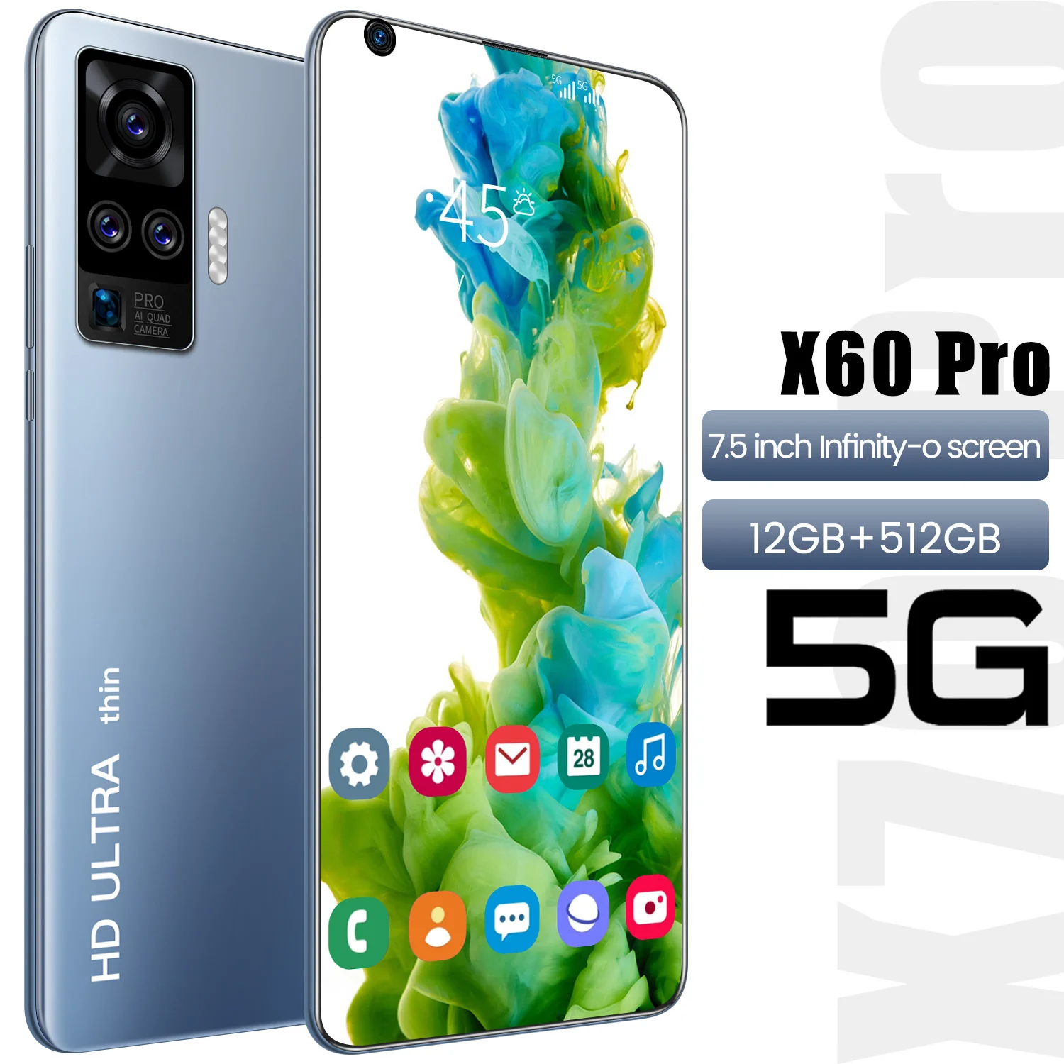 Global Version Smartphone X60Pro 7.1 Inch Full Screen 5600mAh Andriod 10.0 Deca Core Dual SIM+Mciro SD MTK6799 12+512GB 21+48MP
Global Version Smartphone X60Pro 7.1 Inch Full Screen 5600mAh Andriod 10.0 Deca Core Dual SIM+Mciro SD MTK6799 12+512GB 21+48MP