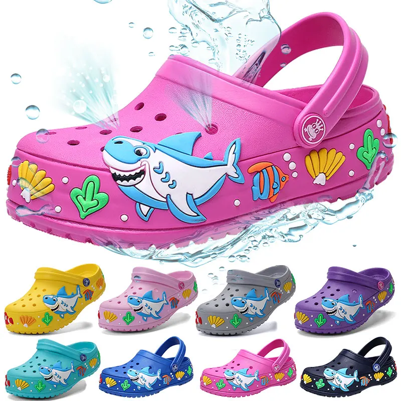 

Child Sandals Crocks Summer Hole cute Crok Rubber Kids Unicorn Dinosaur Garden Shoes Blue Beach Flat Sandals Slippers