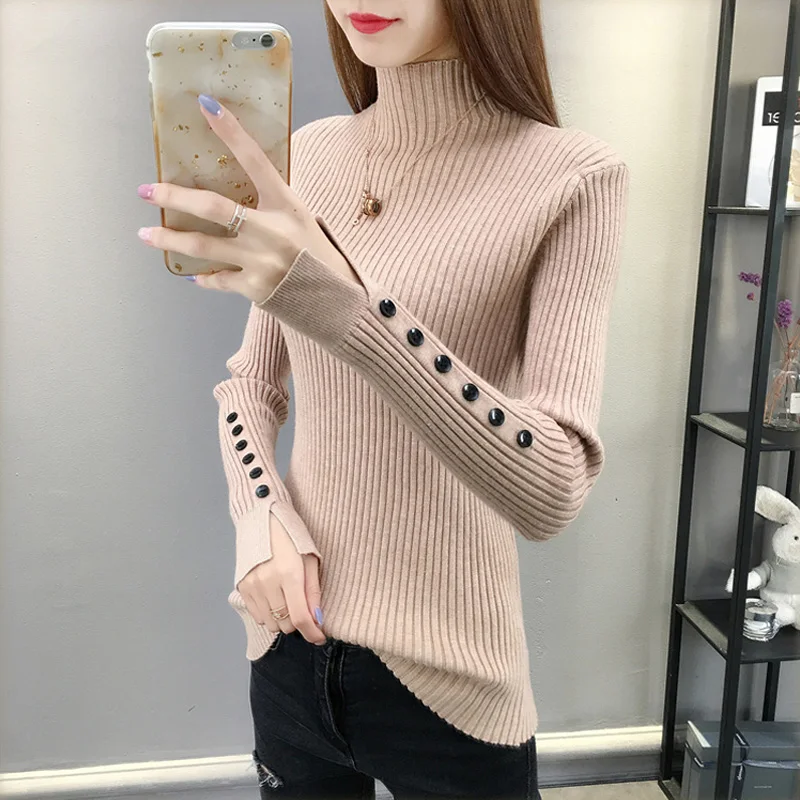 Casual Winter Sweater Pullovers Women Turtleneck Thick Split Long Sleeve Button Sweater Female Soft Slim Rib Knitted Jumper Tops
Casual Winter Sweater Pullovers Women Turtleneck Thick Split Long Sleeve Button Sweater Female Soft Slim Rib Knitted Jumper Tops