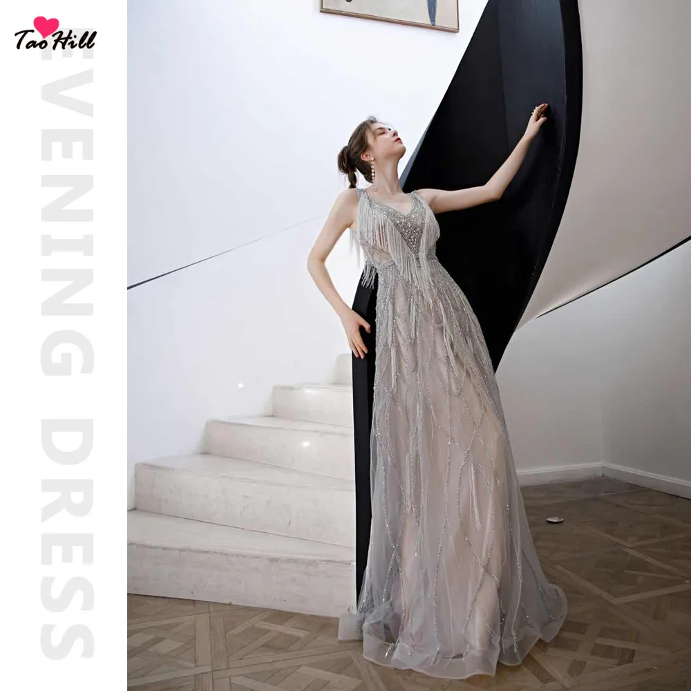 TaoHill 2020 Dubai Grey Diamond and Beads Sequins Luxury V-neck Evening Dresses For Woman A-line Formal Dress
TaoHill 2020 Dubai Grey Diamond and Beads Sequins Luxury V-neck Evening Dresses For Woman A-line Formal Dress