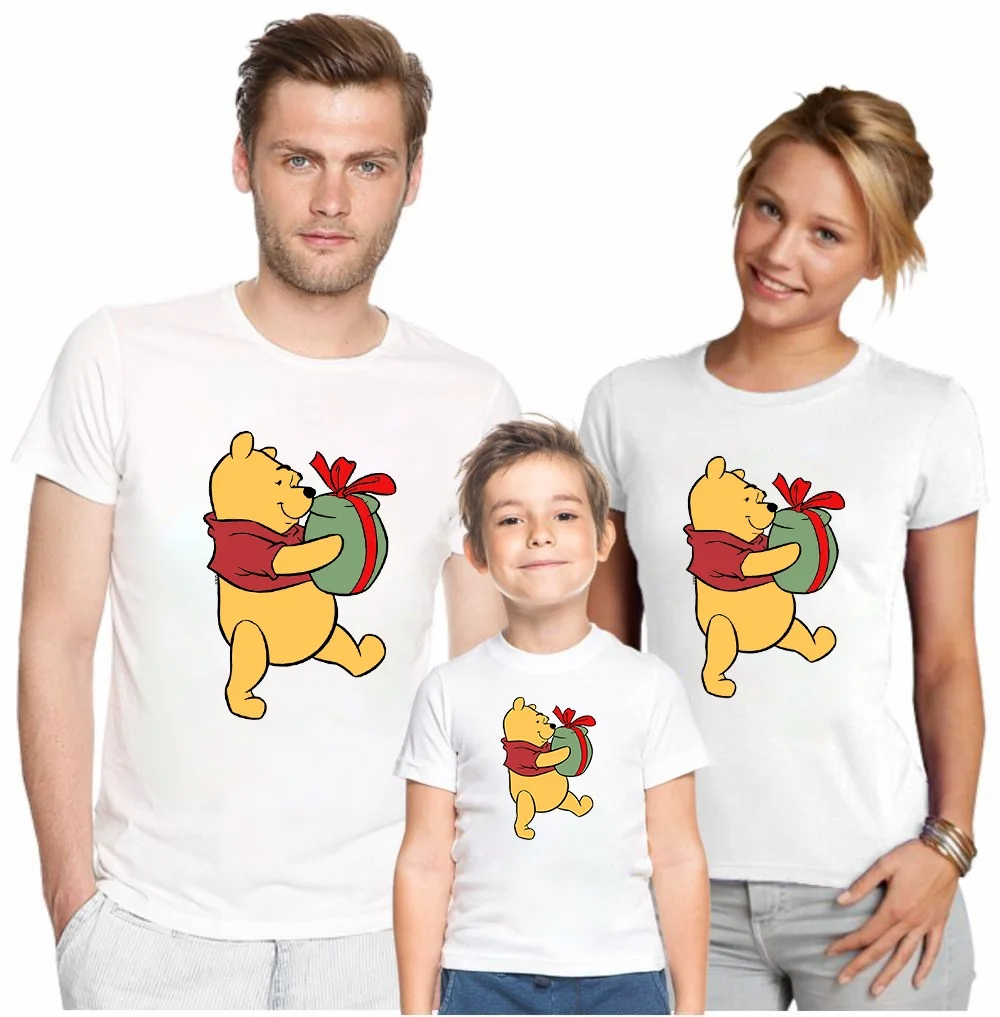 

Mom Dad Me Disney Family Matching Outfits Father Daughter Mother Son Clothes Look T-Shirts Pooh Print Daddy Mommy Baby Kids Tees
