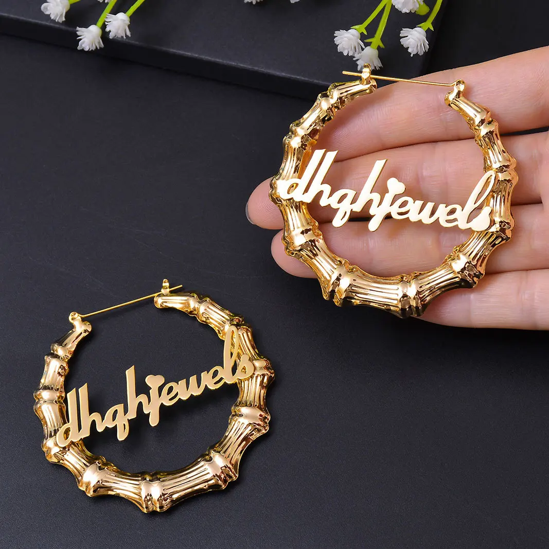 Hiphop Custom Name Earrings Big Bamboo Style Earring Round Hoop Earring Stainless Steel Customize Letter Earrings Women Jewelry
Hiphop Custom Name Earrings Big Bamboo Style Earring Round Hoop Earring Stainless Steel Customize Letter Earrings Women Jewelry