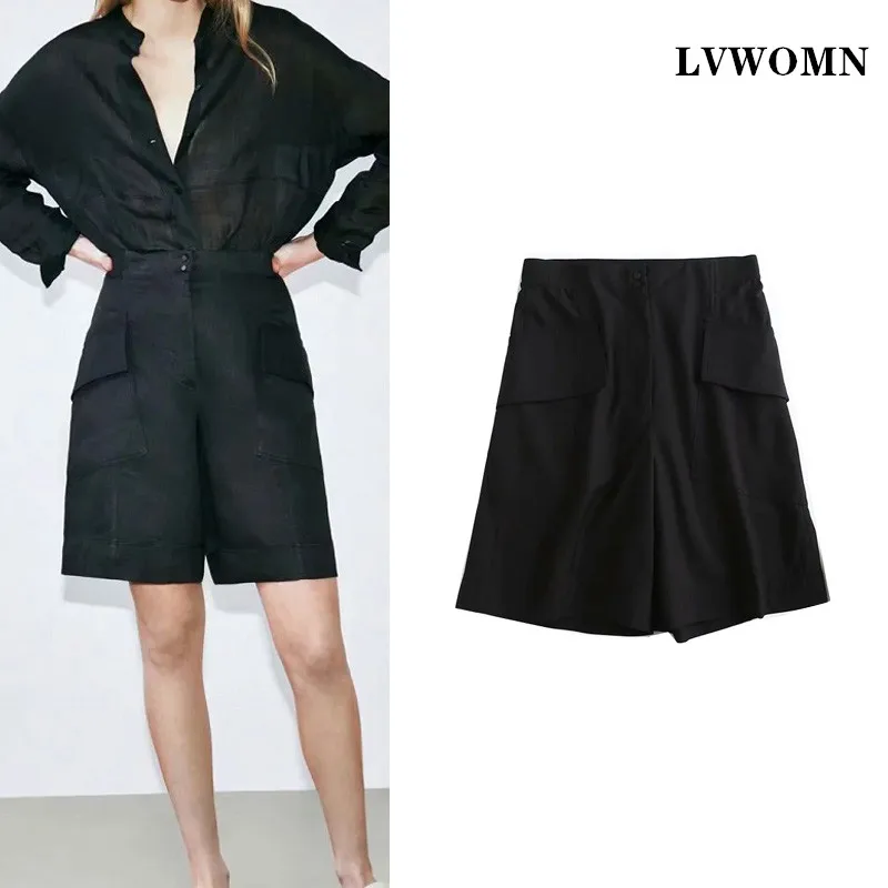 LVWOMN Za Black Women Shorts 2021 Spring Summer High-Waisted Shorts Woman Vintage Casual Cargo Pants Chic Pocket Shorts
LVWOMN Za Black Women Shorts 2021 Spring Summer High-Waisted Shorts Woman Vintage Casual Cargo Pants Chic Pocket Shorts