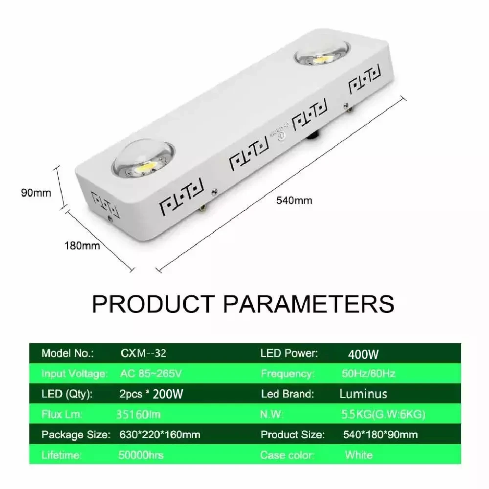 Dimmable COB LED Plant Grow Light Full Spectrum CXM32 400W=HPS1000W 3500K LED Plant Growing Lamp Indoor Greenhouse Plant Growth
Dimmable COB LED Plant Grow Light Full Spectrum CXM32 400W=HPS1000W 3500K LED Plant Growing Lamp Indoor Greenhouse Plant Growth