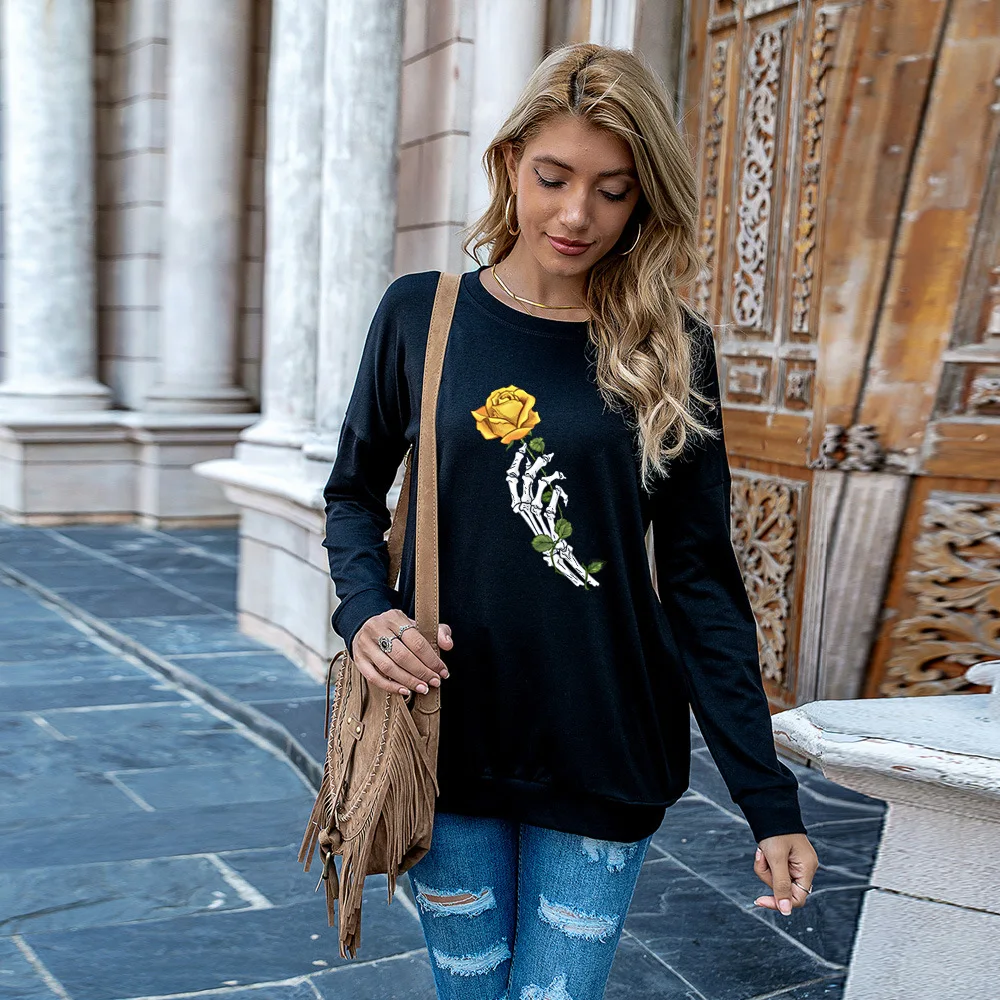 Casual Skeleton Hand Rose Print Long Sleeve T-Shirt Women 2020 Autumn Loose Tee Shirt Femme Pullover Tops Woman Tshirt
Casual Skeleton Hand Rose Print Long Sleeve T-Shirt Women 2020 Autumn Loose Tee Shirt Femme Pullover Tops Woman Tshirt