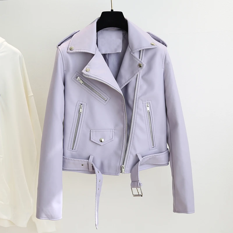 2020 New Spring Autumn Purple Leather Jacket Women Slim Long Sleece with Belt Biker Coat Ladies Streetwear Fashion Zipper Jacket
2020 New Spring Autumn Purple Leather Jacket Women Slim Long Sleece with Belt Biker Coat Ladies Streetwear Fashion Zipper Jacket