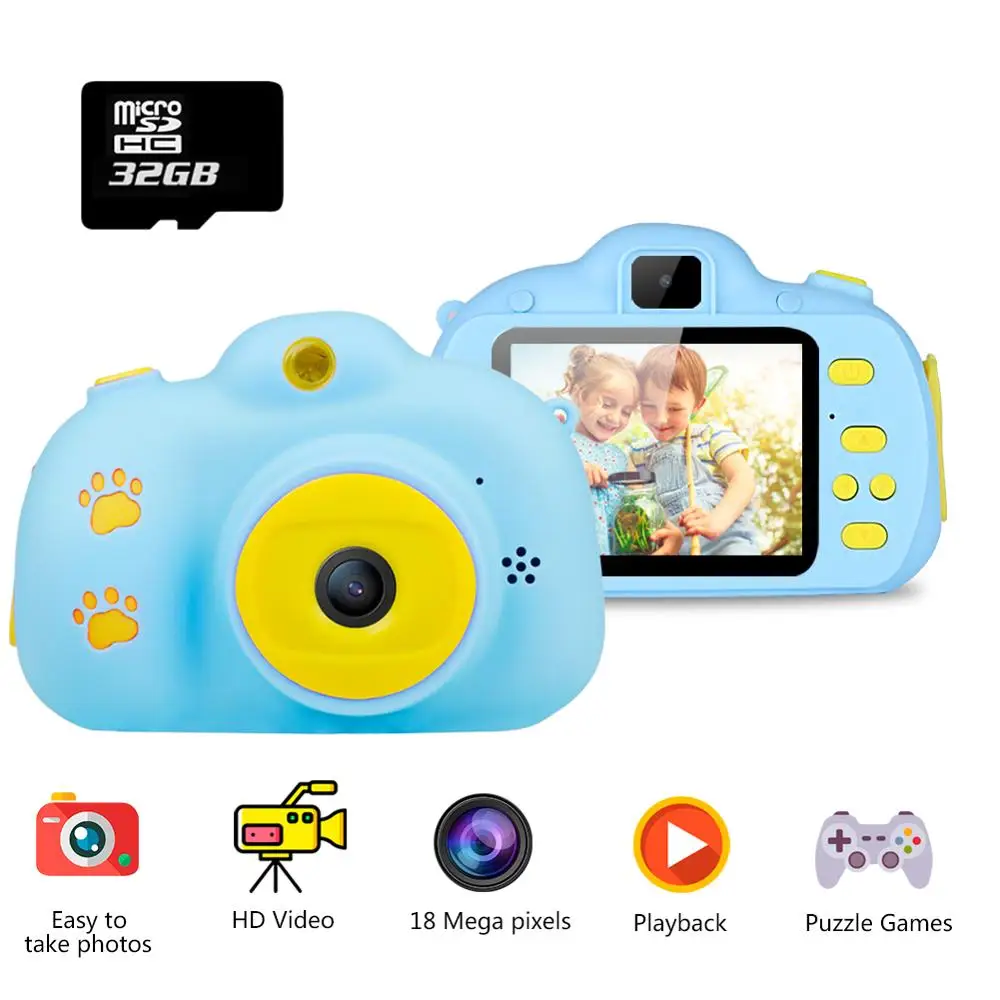 Цифровая мини камера 18 МП HD детская видеокамера фото и с картой 32 ГБ экран 2 4 дюйма