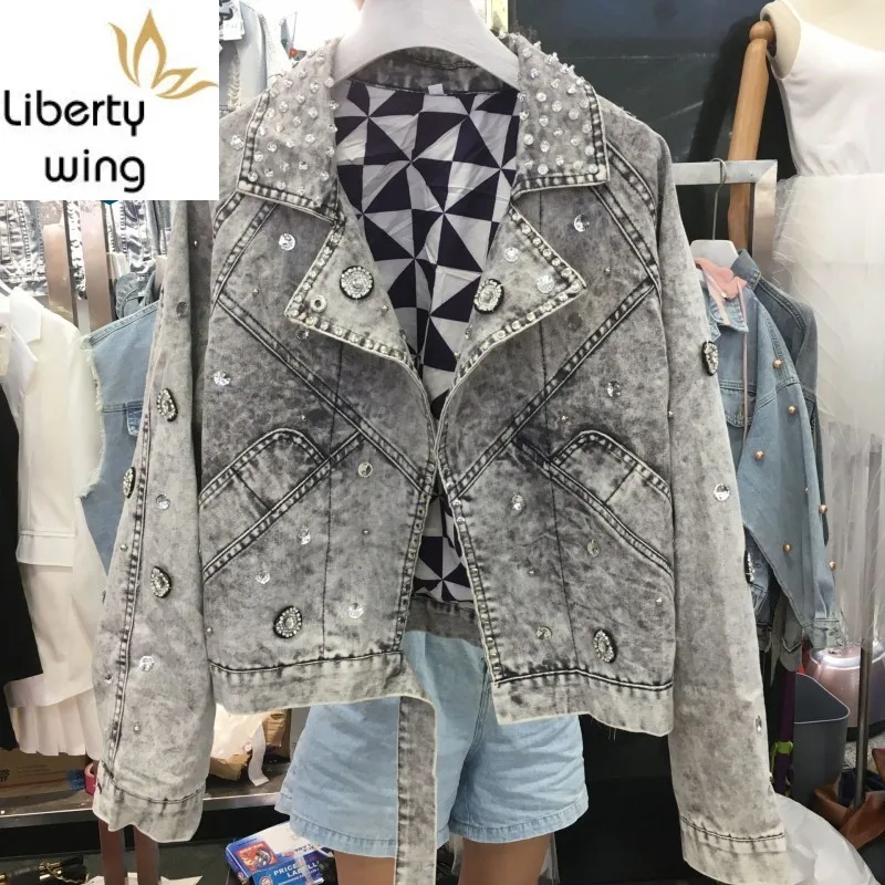 Euro Spring Autumn BF Style Womens Denim Short Coats Punk Vintage Rivet Diamonds Notched Collar Female Loose Jackets Streetwear
Euro Spring Autumn BF Style Womens Denim Short Coats Punk Vintage Rivet Diamonds Notched Collar Female Loose Jackets Streetwear