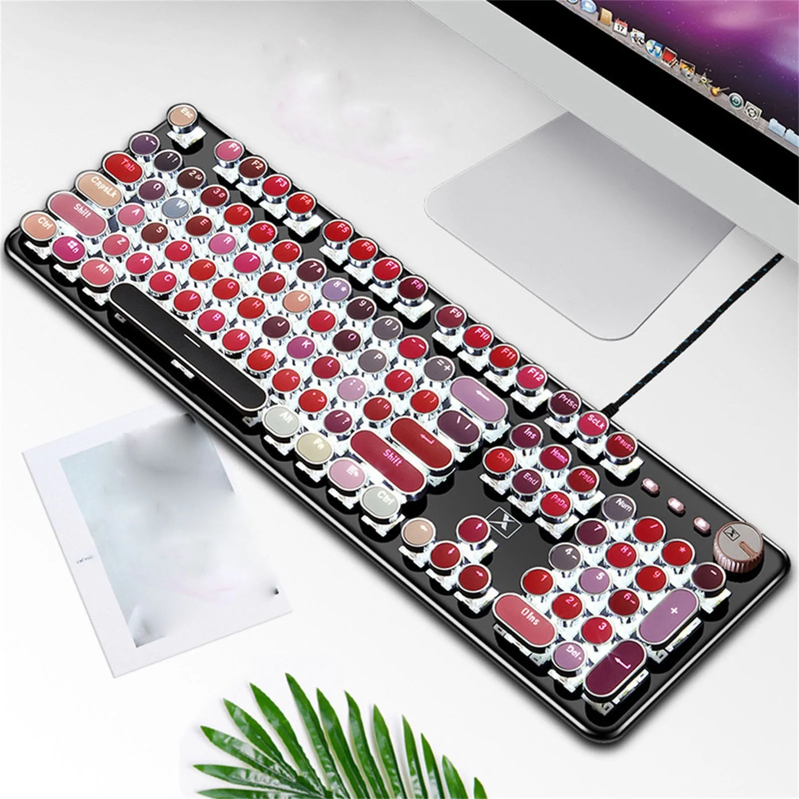 

Механическая игровая клавиатура, компьютерная клавиатура, игровая клавиатура в стиле панк с губной помадой, клавиатура для ПК с 104 клавишами, Usb Проводная клавиатура для ПК, ноутбука