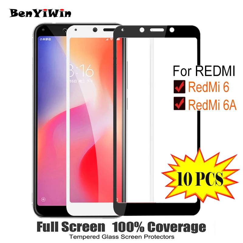 10 шт. защита для экрана закаленное стекло 100% полное покрытие XIAOMI Redmi 6 6A Защита от