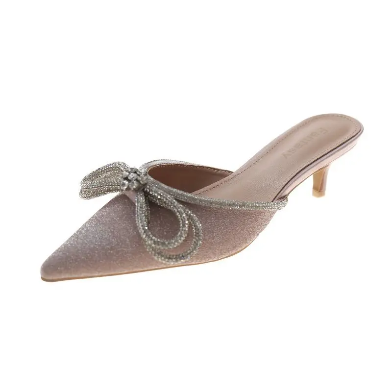 Shallow Butterfly-Knot Thin Heels Pointed Toe Female Shoes Med Heeled Mules Ladies' Slippers Glitter Slides 2021 Cover High
Shallow Butterfly-Knot Thin Heels Pointed Toe Female Shoes Med Heeled Mules Ladies' Slippers Glitter Slides 2021 Cover High