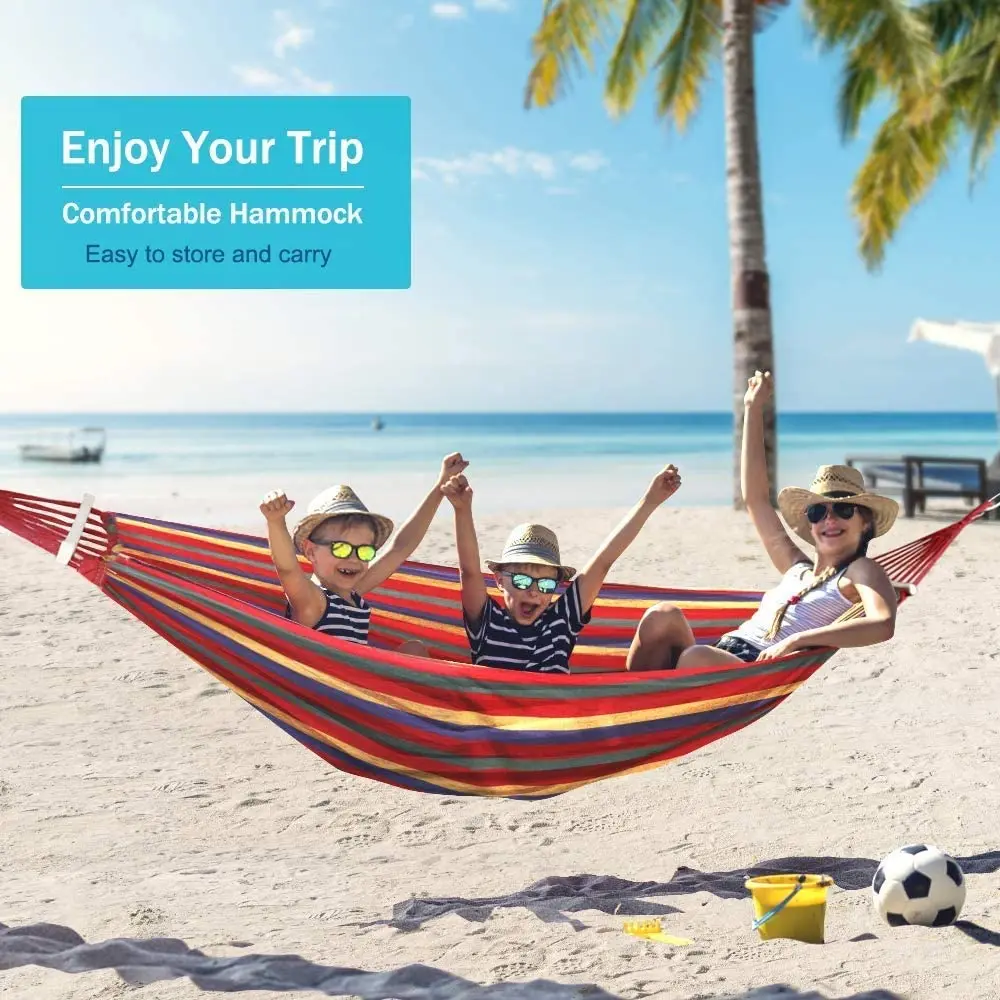 Outdoor Hammock Portable Garden Hammock Sports Home Travel Camping Swing Canvas Stripe Hang Bed Hammock Double Single People
Outdoor Hammock Portable Garden Hammock Sports Home Travel Camping Swing Canvas Stripe Hang Bed Hammock Double Single People