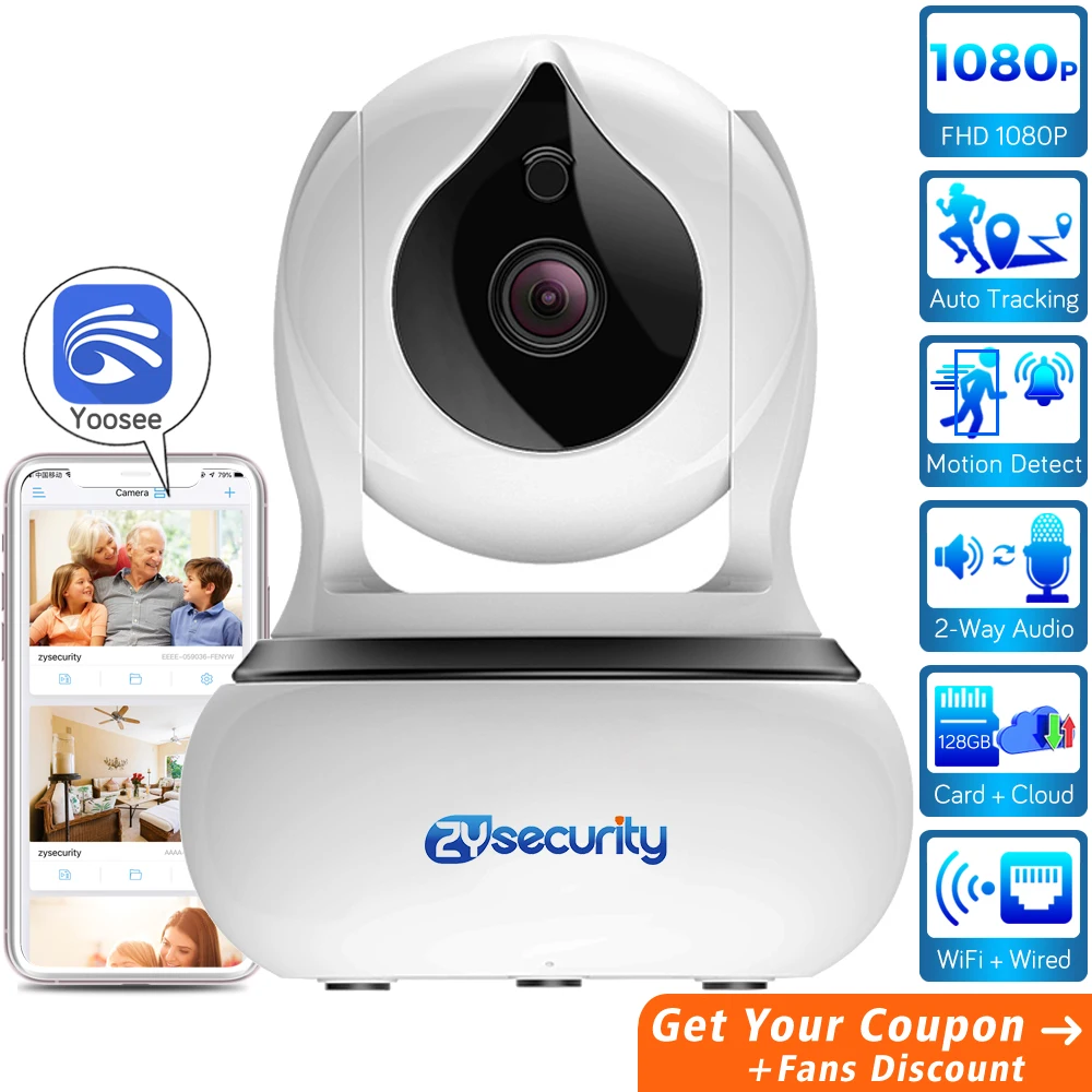 

1080P WiFi IP Camera Auto Tracking Wireless Home Security Camera IR Night Vision CCTV Video Surveillance Camera Yoosee With RJ45