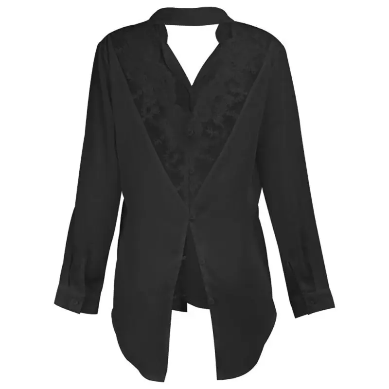 Women Tops Blouses Backless Lace Shirt Patchwork White Black Blosue Lapel Collar Long Sleeve Chiffon Blouse
Women Tops Blouses Backless Lace Shirt Patchwork White Black Blosue Lapel Collar Long Sleeve Chiffon Blouse