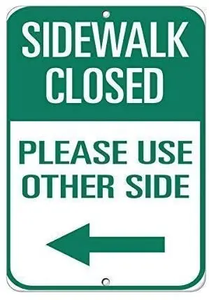 Crysss Warning Sign Sidewalk Closed Please Use Other Side Left Arrow Road Sign Business Sign 8X12 Inches Aluminum Metal Sign
Crysss Warning Sign Sidewalk Closed Please Use Other Side Left Arrow Road Sign Business Sign 8X12 Inches Aluminum Metal Sign