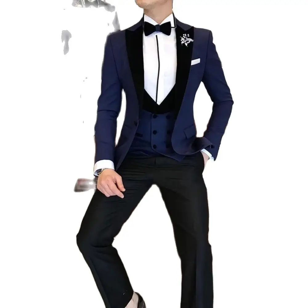 2022 Newest Fashion Navy Blue Peak Lapel Single Button Costume Homme Business Mens Suits For Wedding Groom Slim Fit Wear 3 Piece 
2022 Newest Fashion Navy Blue Peak Lapel Single Button Costume Homme Business Mens Suits For Wedding Groom Slim Fit Wear 3 Piece