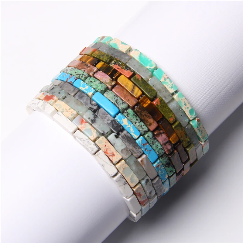Rectangle Natural Stone Beads Bracelets For Couple 13 mm Polished Tube Tiger Eye Bracelet Women Elastic Handmade Jewelry Pulsera 
Rectangle Natural Stone Beads Bracelets For Couple 13 mm Polished Tube Tiger Eye Bracelet Women Elastic Handmade Jewelry Pulsera