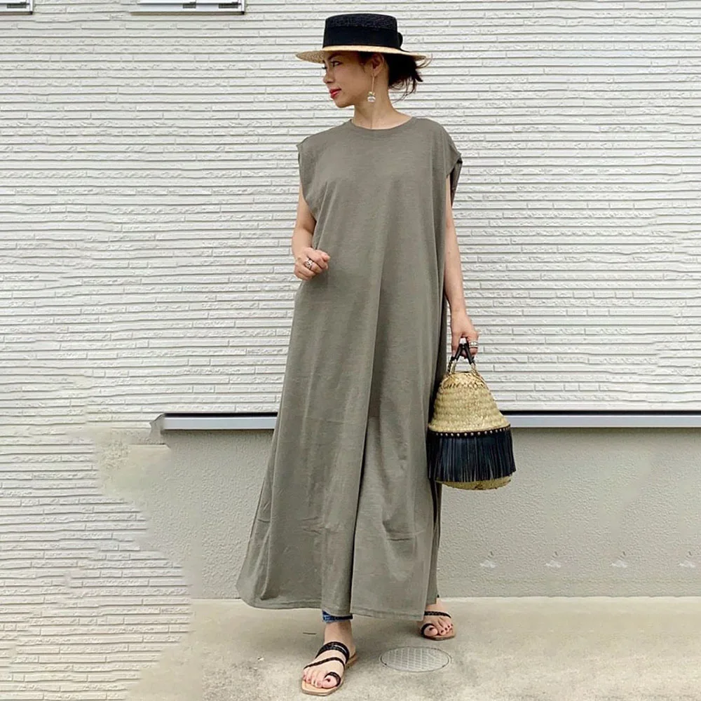 Dress Women Summer Casual Loose Sleeveless Women Dress 2021 Japanese Korean A Line Long Maxi Dresses Robe Pullover Dresses 
Dress Women Summer Casual Loose Sleeveless Women Dress 2021 Japanese Korean A Line Long Maxi Dresses Robe Pullover Dresses