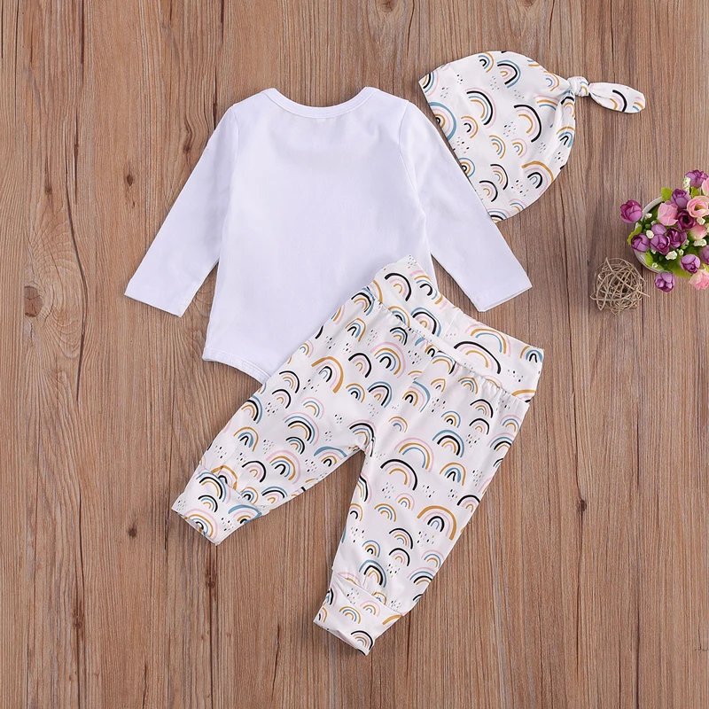 Pudcoco 0-12M Infant Baby Boys Girls Autumn Clothes Cute Long Sleeve Letter Print Romper + Rainbow Pants + Hat 3Pcs Outfits Sets
Pudcoco 0-12M Infant Baby Boys Girls Autumn Clothes Cute Long Sleeve Letter Print Romper + Rainbow Pants + Hat 3Pcs Outfits Sets
