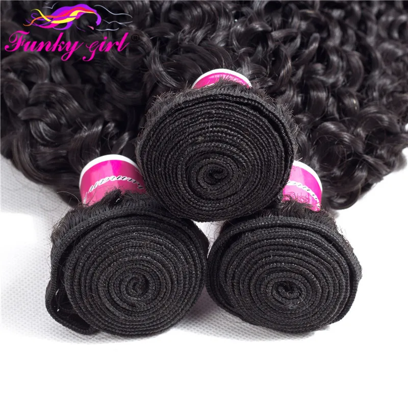 Funky Girl Brazilian Kinky Curly Hair Extensions 100% Human Weave Bundles 1/3/4 Deals Non-Remy Natural Color | Шиньоны и парики