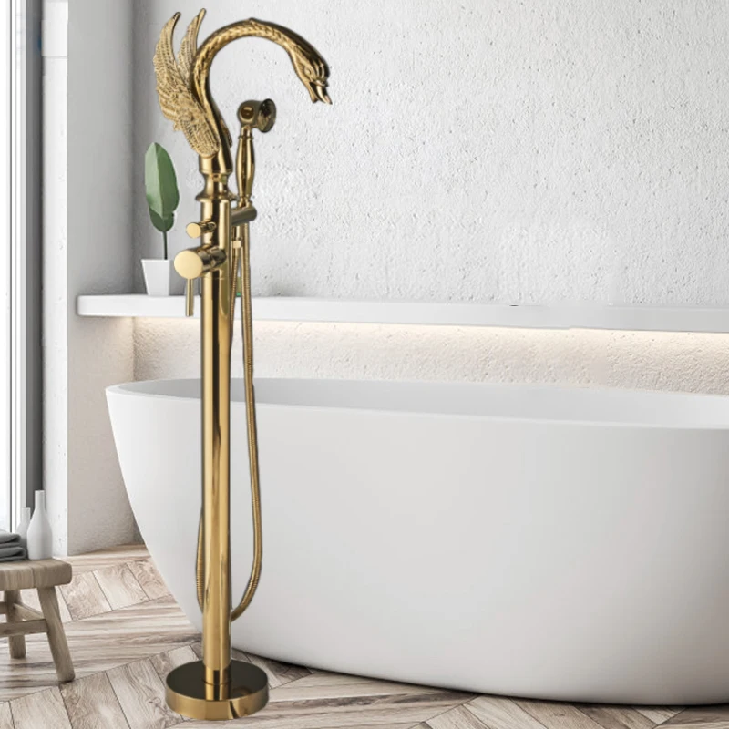 Роскошный Золотой смеситель для ванны Swan 2 с функцией горячего и холодного напольного душа
Роскошный Золотой смеситель для ванны Swan 2 с функцией горячего и холодного напольного душа