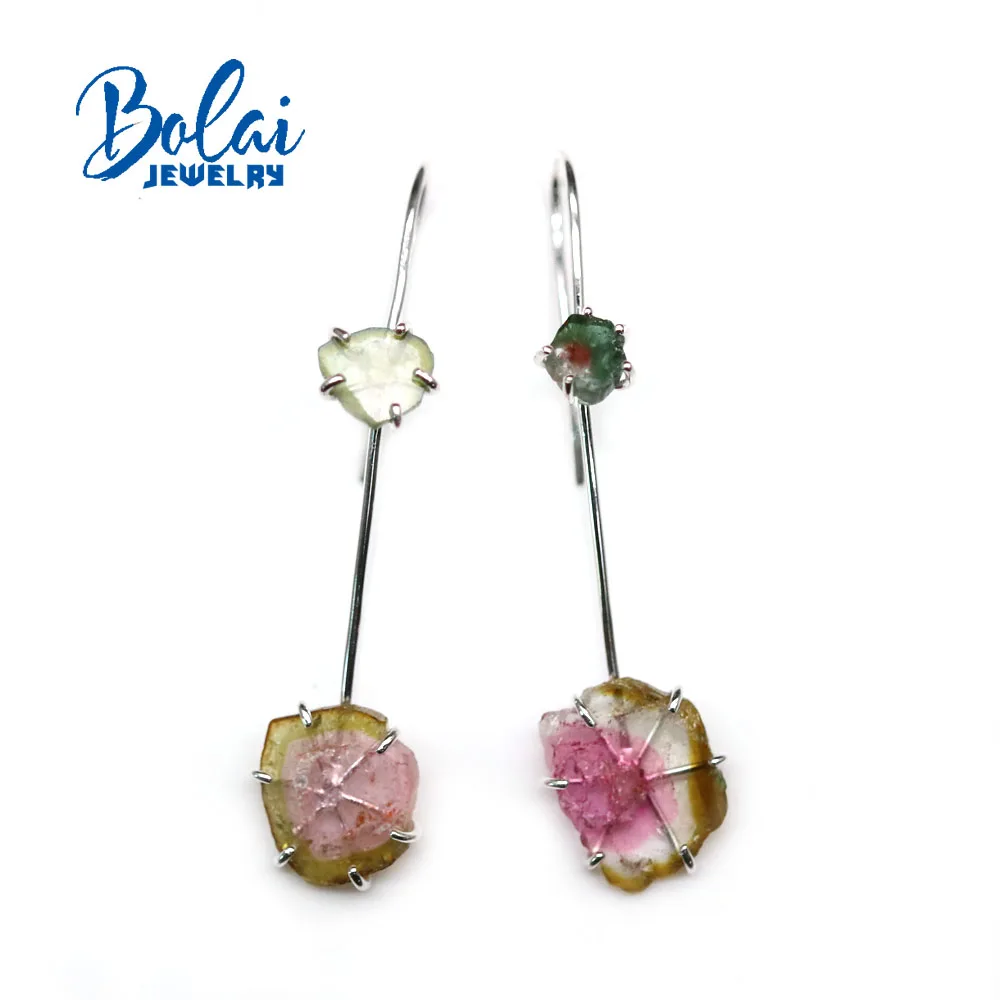 2021 New 925 sterling silver natural watermelon tourmaline rough long earrings simple original design women's exquisite jewelry 
2021 New 925 sterling silver natural watermelon tourmaline rough long earrings simple original design women's exquisite jewelry