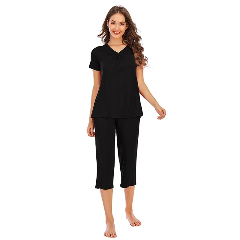Women Sleepwear Summer Pajama Set V- Neck Short Sleeve Casual Tops and Calf-length Pants Female Pijama Home Wear
Women Sleepwear Summer Pajama Set V- Neck Short Sleeve Casual Tops and Calf-length Pants Female Pijama Home Wear