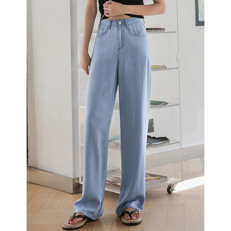 Women Clothing Tencel Denim Wide-leg Pants Female High-waisted Thin Drape Thin Summer Loose Ice Silk Straight Pants
Women Clothing Tencel Denim Wide-leg Pants Female High-waisted Thin Drape Thin Summer Loose Ice Silk Straight Pants