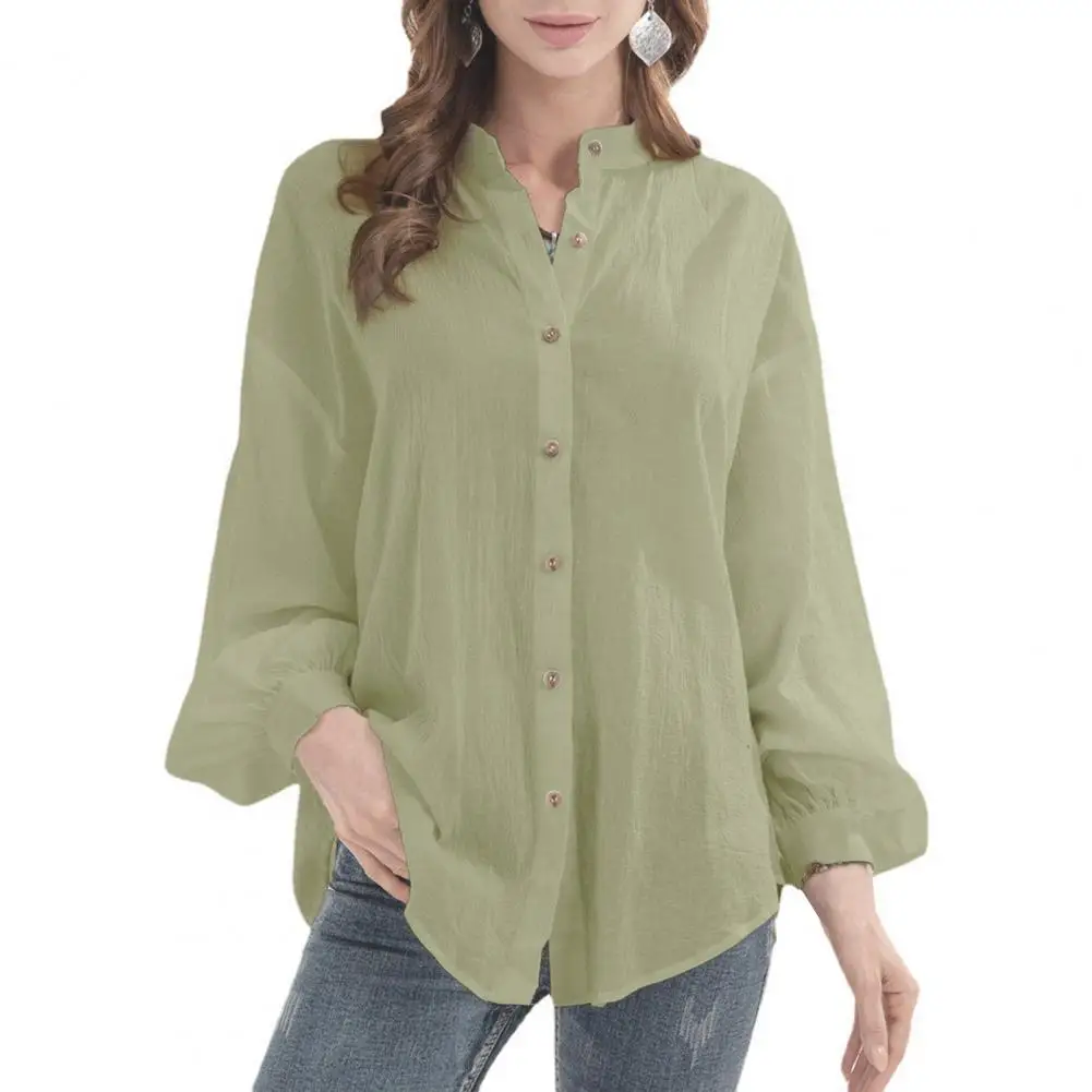 Women blouse 2021 Long Sleeve Breathable Stand Collar Pure Color Shirt Loose Button Pure Color Women Shirt Tops Streetwear
Women blouse 2021 Long Sleeve Breathable Stand Collar Pure Color Shirt Loose Button Pure Color Women Shirt Tops Streetwear