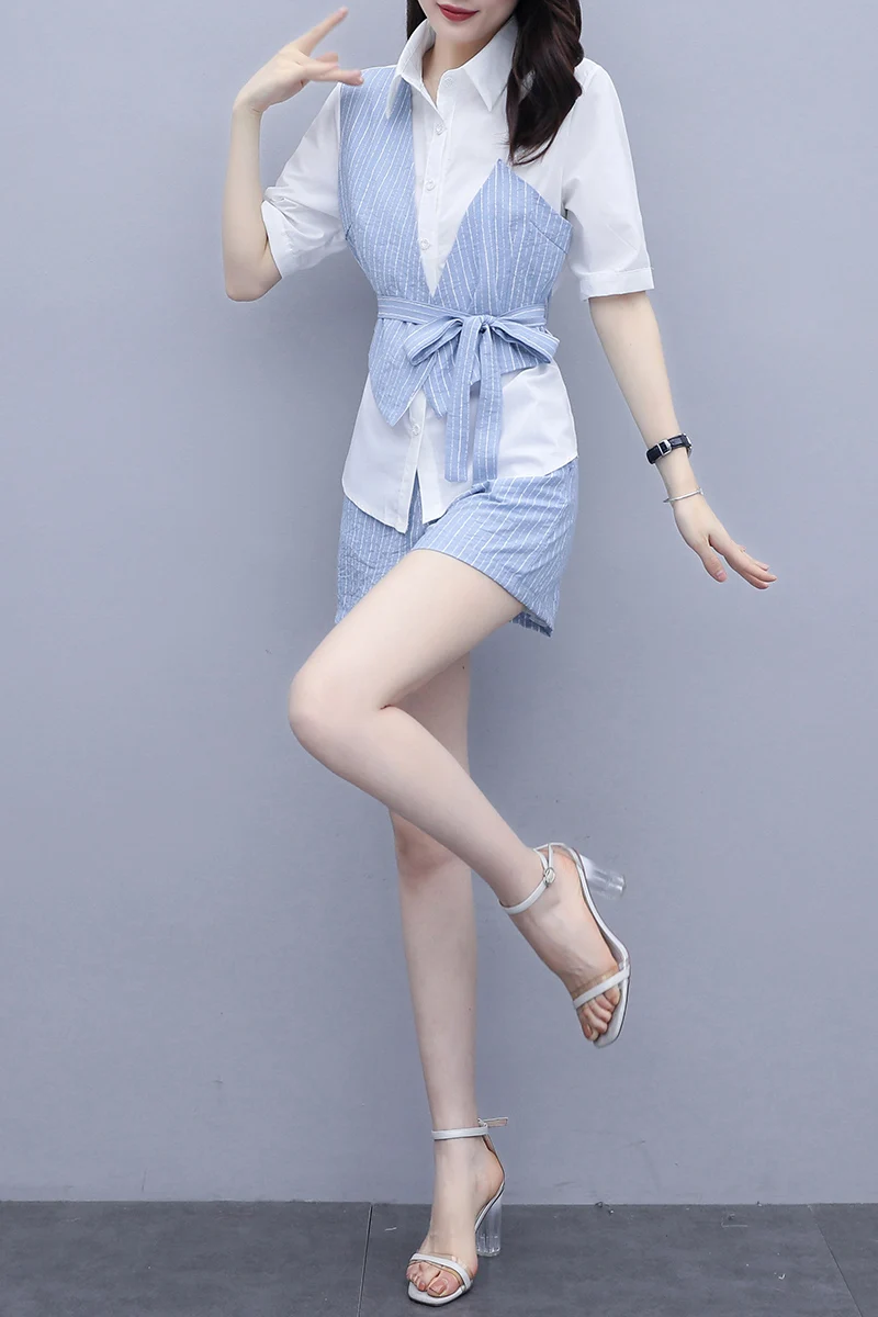 Fake Two Jacket And Shorts Contrast Suit Korean Women Wear Work Coveralls Korean Design Office Lady Short Sleeve Blazer Set
Fake Two Jacket And Shorts Contrast Suit Korean Women Wear Work Coveralls Korean Design Office Lady Short Sleeve Blazer Set